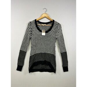 Grunge Goth Poof Excellence NWT Womens Sm Black White Textured High Low Sweater